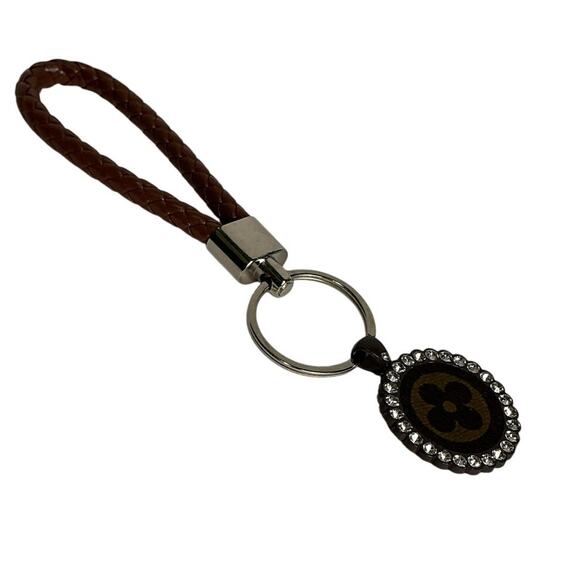 Louis Vuitton Monogram Canvas Clover Flower braided leather keychain Charm Brown - Picture 2 of 4